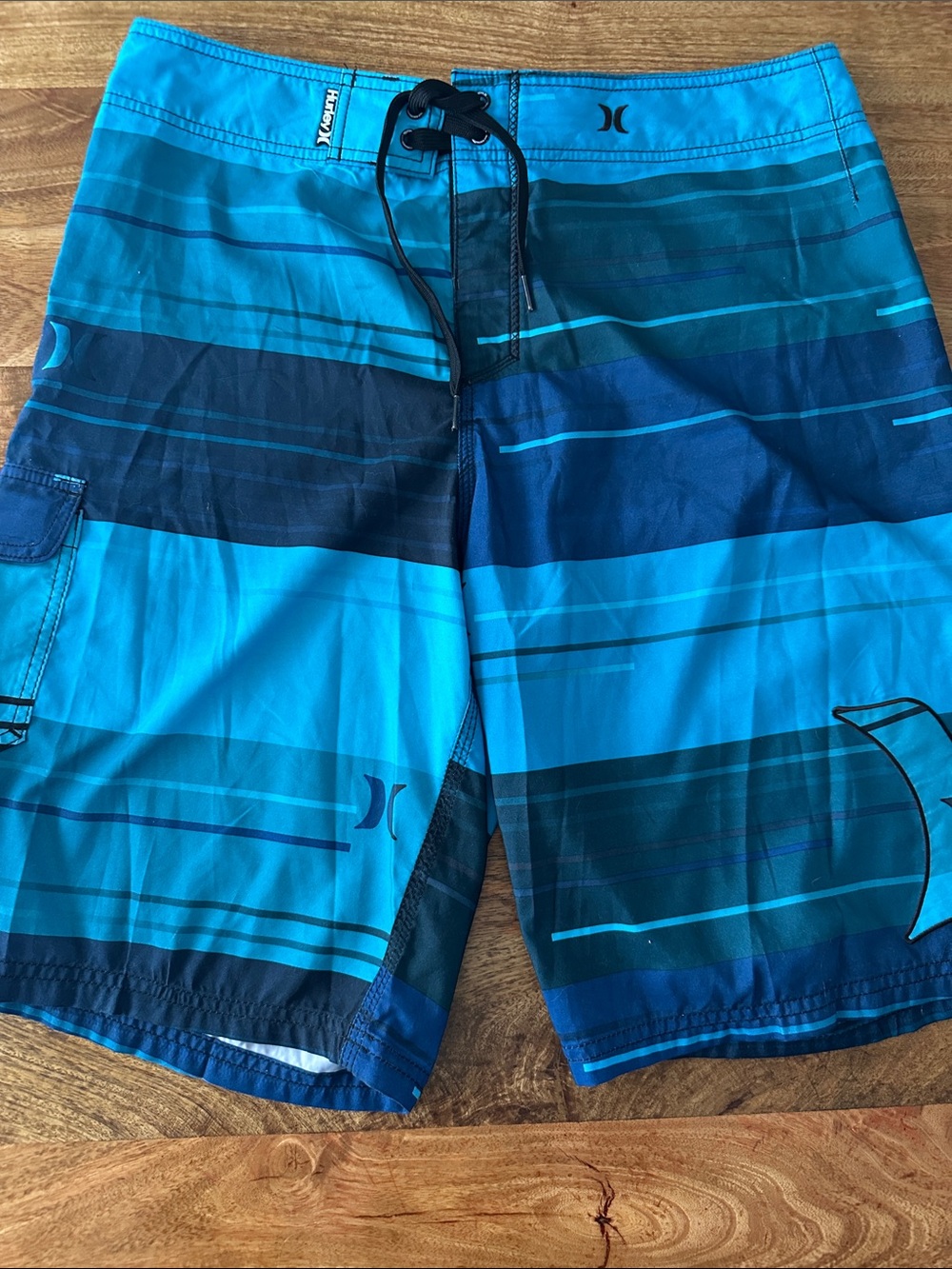 Hurley Men’s Blue Teal Striped Board Shorts